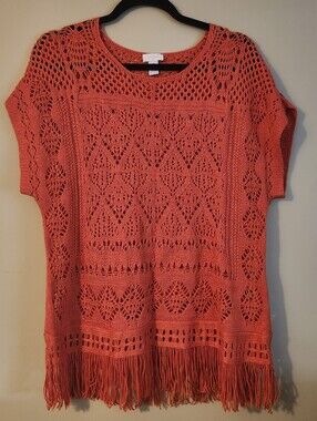 Chico's Orange Crochet Poncho Top